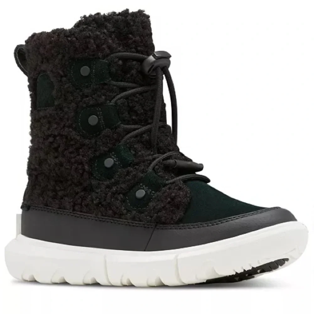 Sorel - Girls Explorer Cozy Cold-Weather Boots - Black & White - Size 5